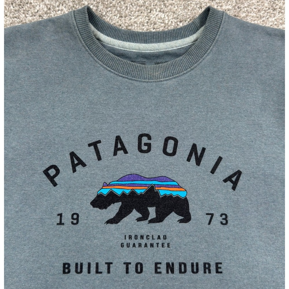 Patagonia Arched Fitz Roy Bear Uprisal Sweatshirt Mens L Shadow Blue 39544